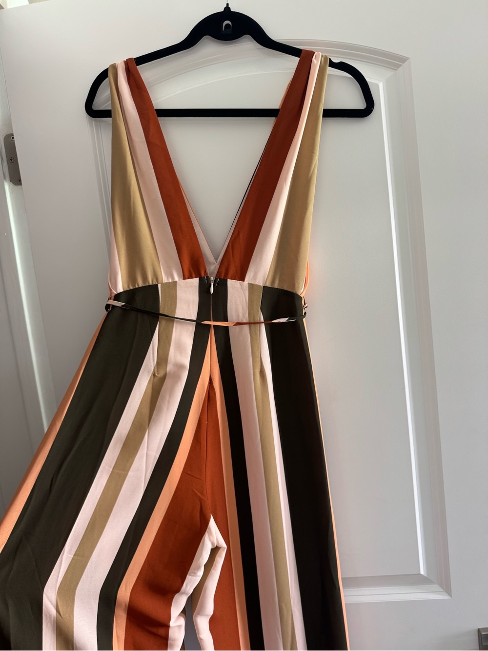 Striped V-Neck Wide-Leg Jumpsuit in Rust Multi - Picture 4 of 8